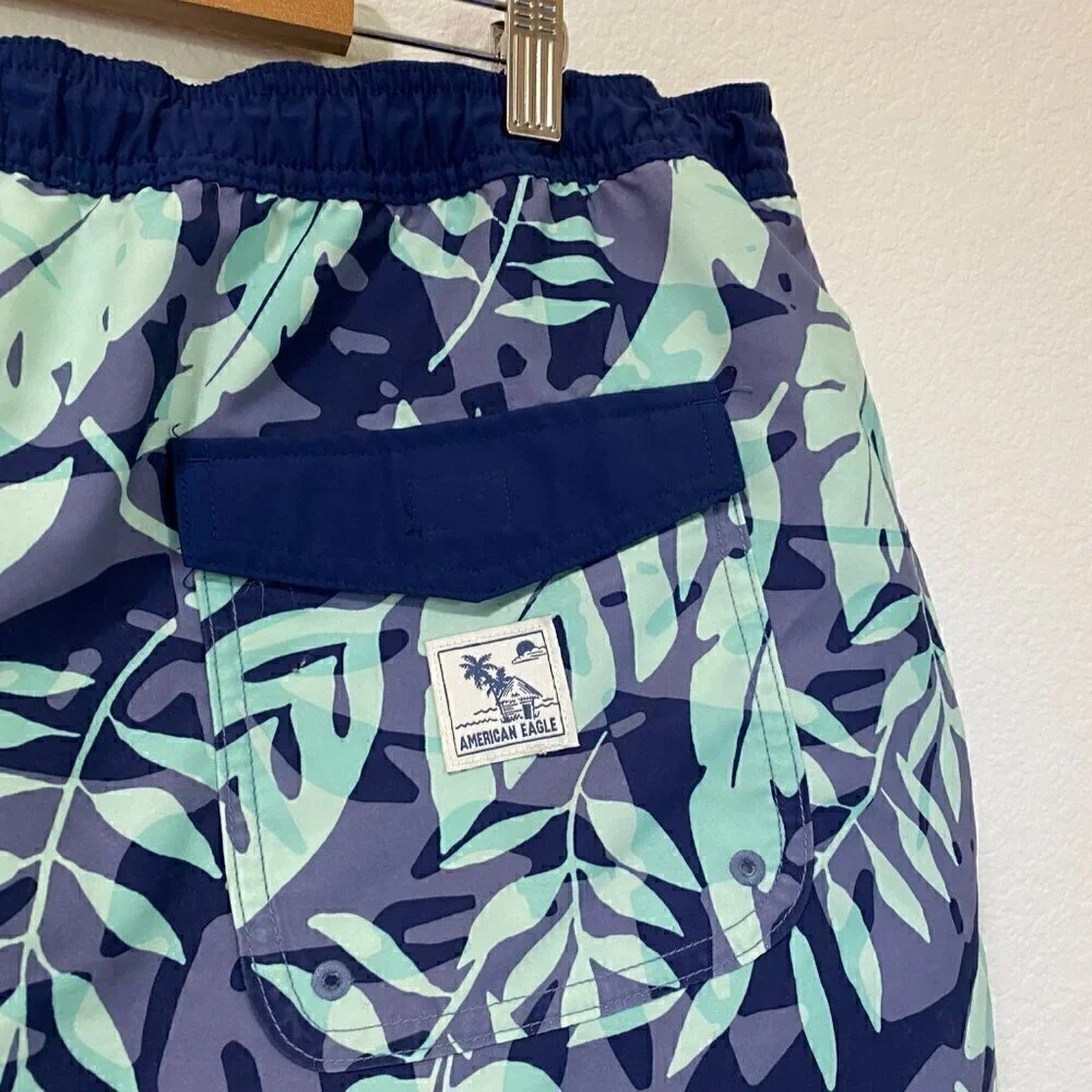 American Eagle Men's XXL Palm Tropical Print Swim Trunks